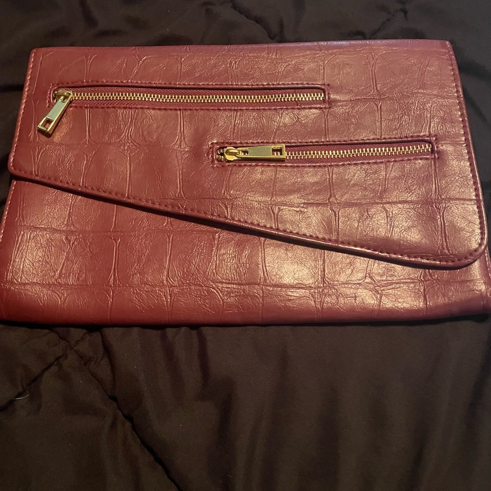mark. Chic Maroon Clutch with Gold Accents